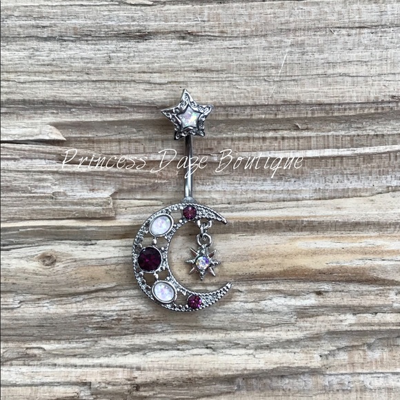 Stellar Opal‎ Moon Star Belly Button Ring - Picture 1 of 2